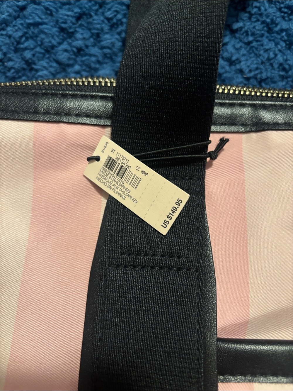 Victoria's Secret Pink and White Striped Travel Tote with Black Accents - Picture 2 of 4